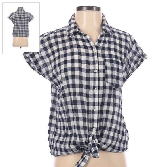 Old Navy Size Small Short Sleeve Button-Down Shirt tie front - Picture 1 of 8